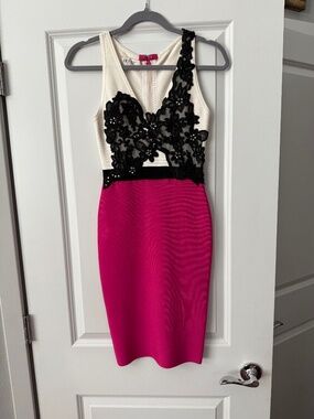 HOUSE OF CB Midi Bandage Dress Colorblock Lace Cocktail Party Dress XS